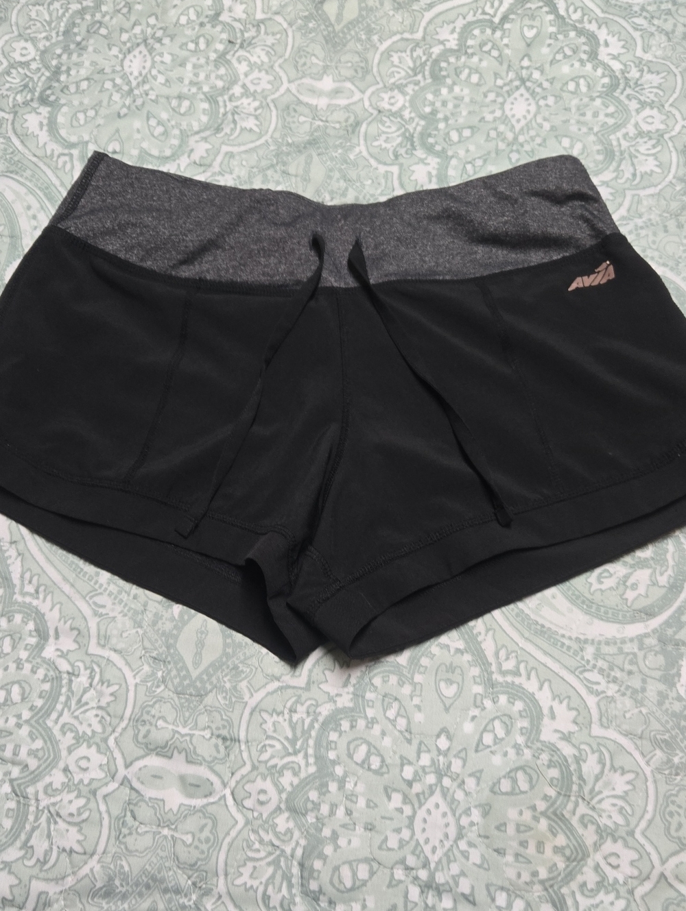 Avia Black Athletic Shorts with Heather Gray Waistband